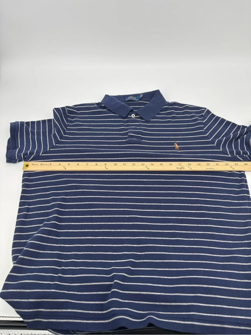 Polo Ralph Lauren Mens XL Flesh Pony Shirt Blue Striped Short Sleeve Polo Top